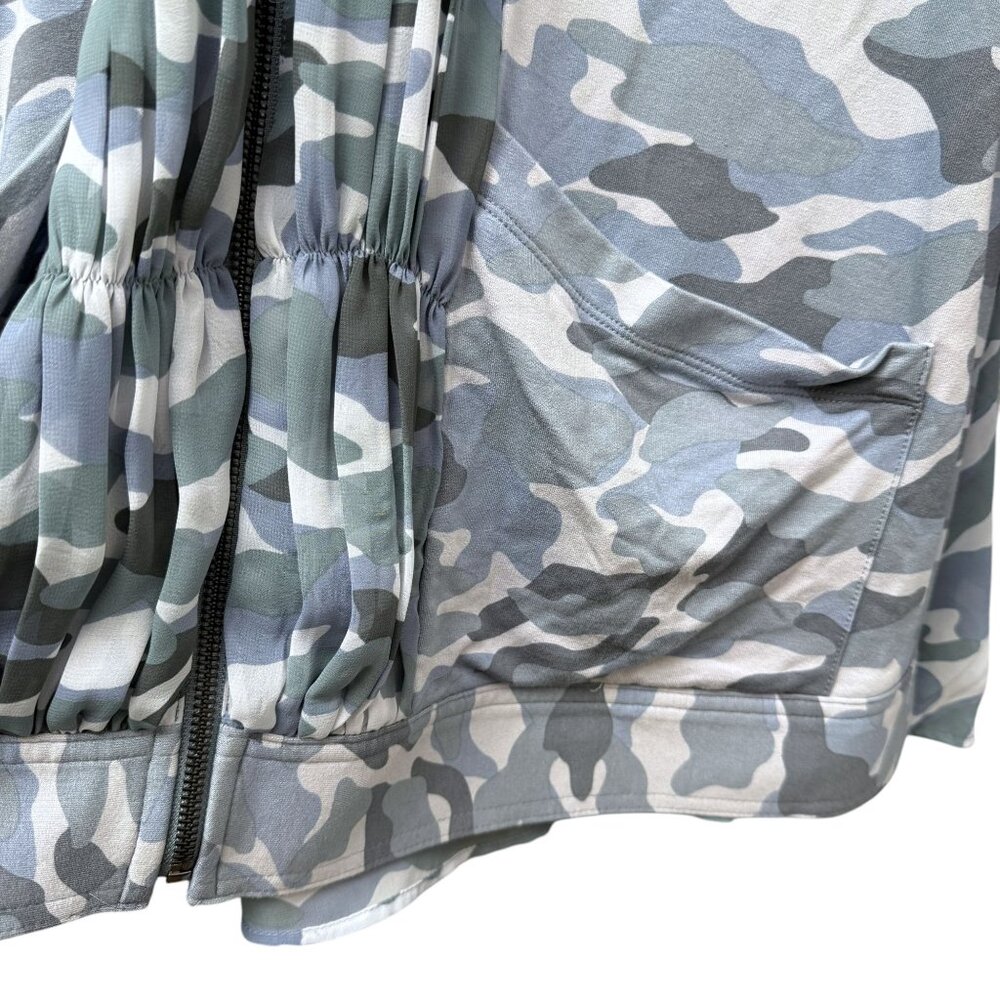 LOGO Lori Goldstein Hoodie Plus Size 1X Gray Camo Zip Front Stretch Jacket Women - Picture 8 of 9